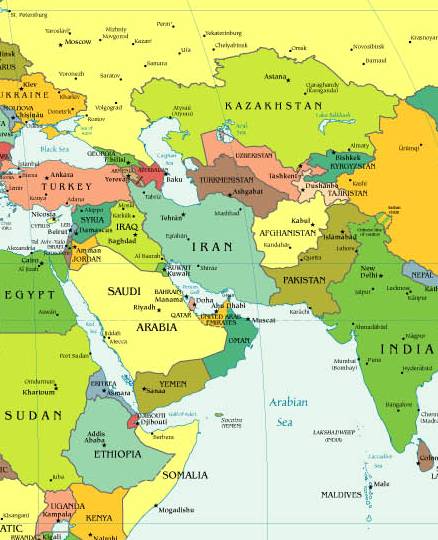 map of iran and neighboring countries. countries like Yemen,